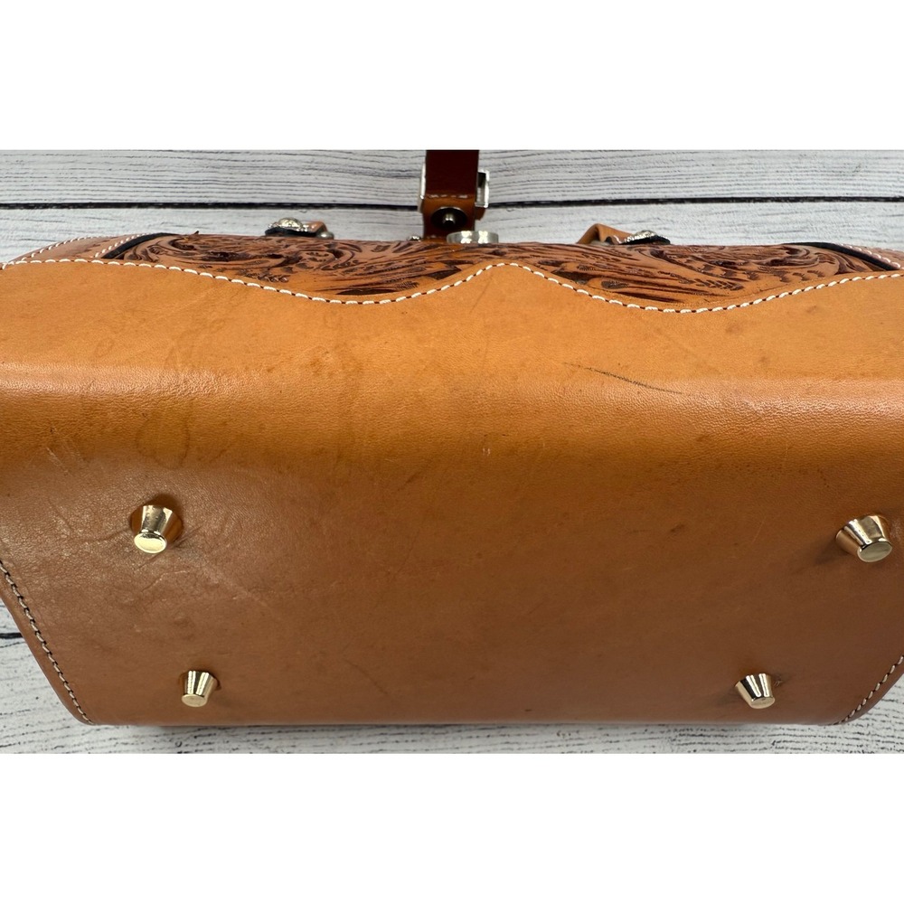 Montana Silversmiths Tooled Leather Satchel Western‎ Buckle Bag Brown Handbag - Picture 7 of 11
